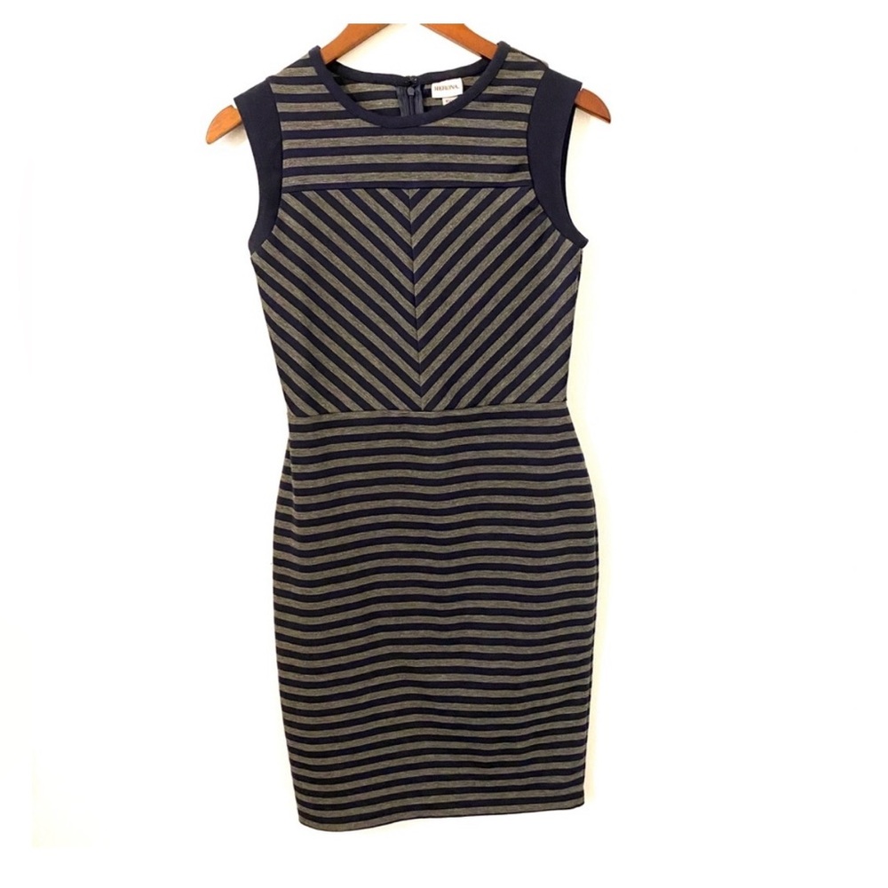 Merona Navy and Gray Striped Sleeveless Midi Dress Size XS EUC